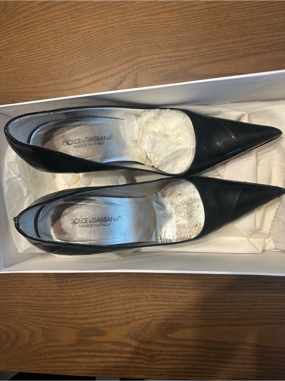 Dolce & Gabbana Black Pointed Toe Leather Heels